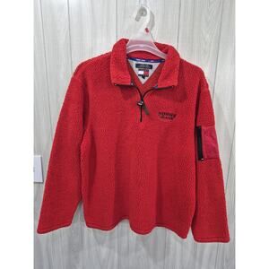 Tommy Hilfiger Men's Fleece Jacket Thick Pile Half Zip Spell Out Tommy Jeans L